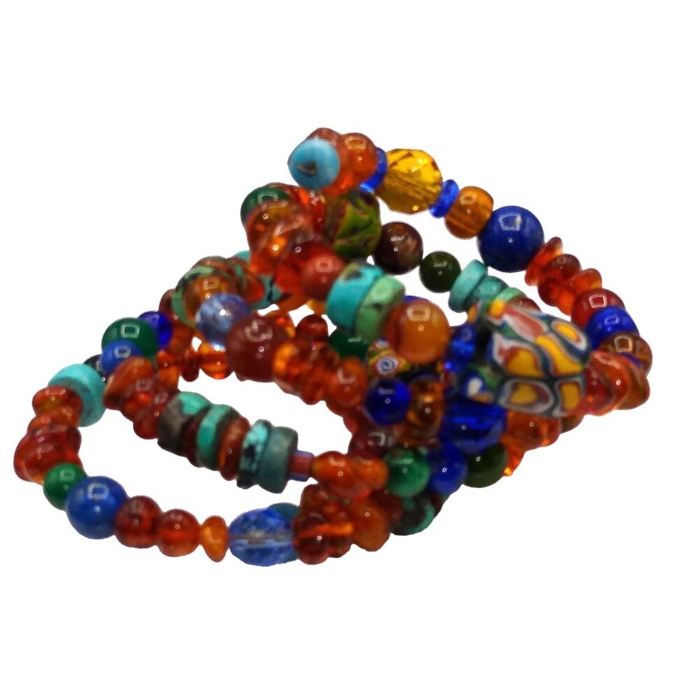 Memory Wire Wrap Gemstone Bracelet With Amber, Tu… - image 3